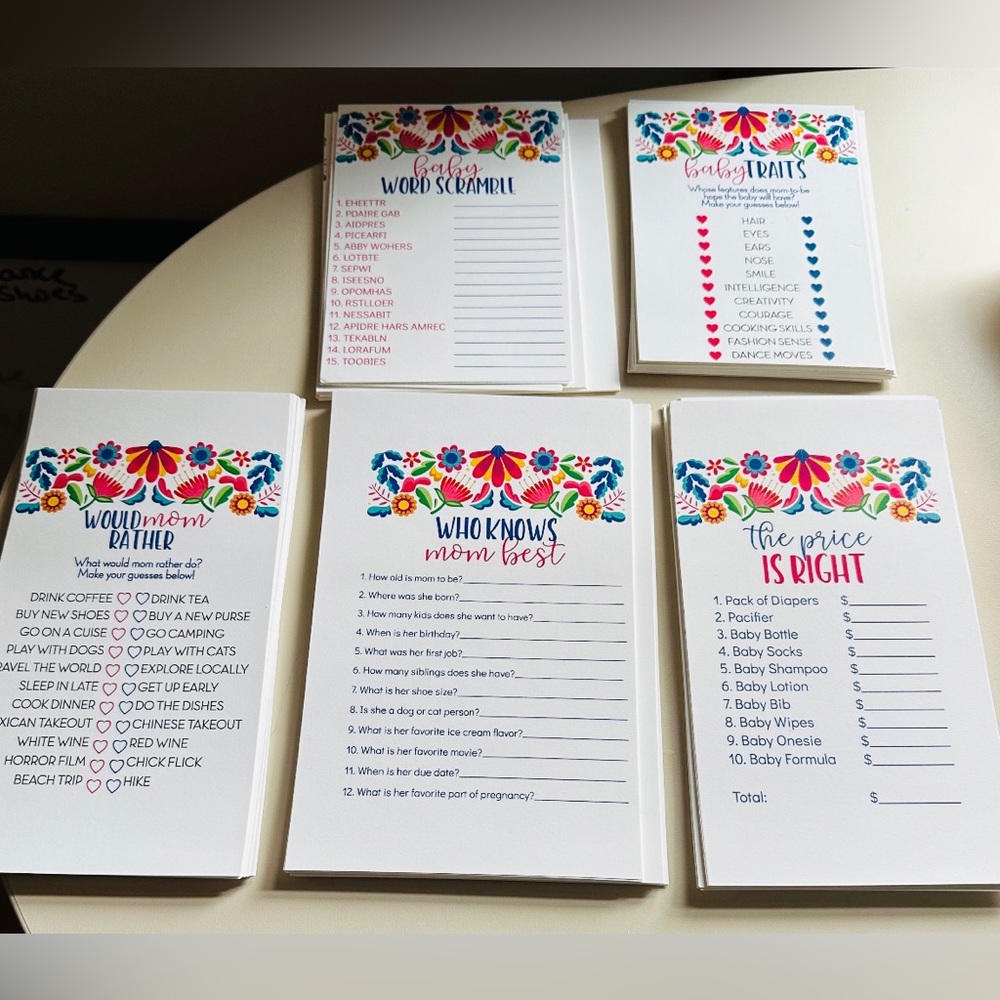 💕Printed baby shower games for A little senorita💕